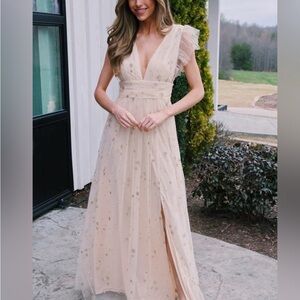 Altar'd State Blush Star-Embellished Tulle Maxi Dress
